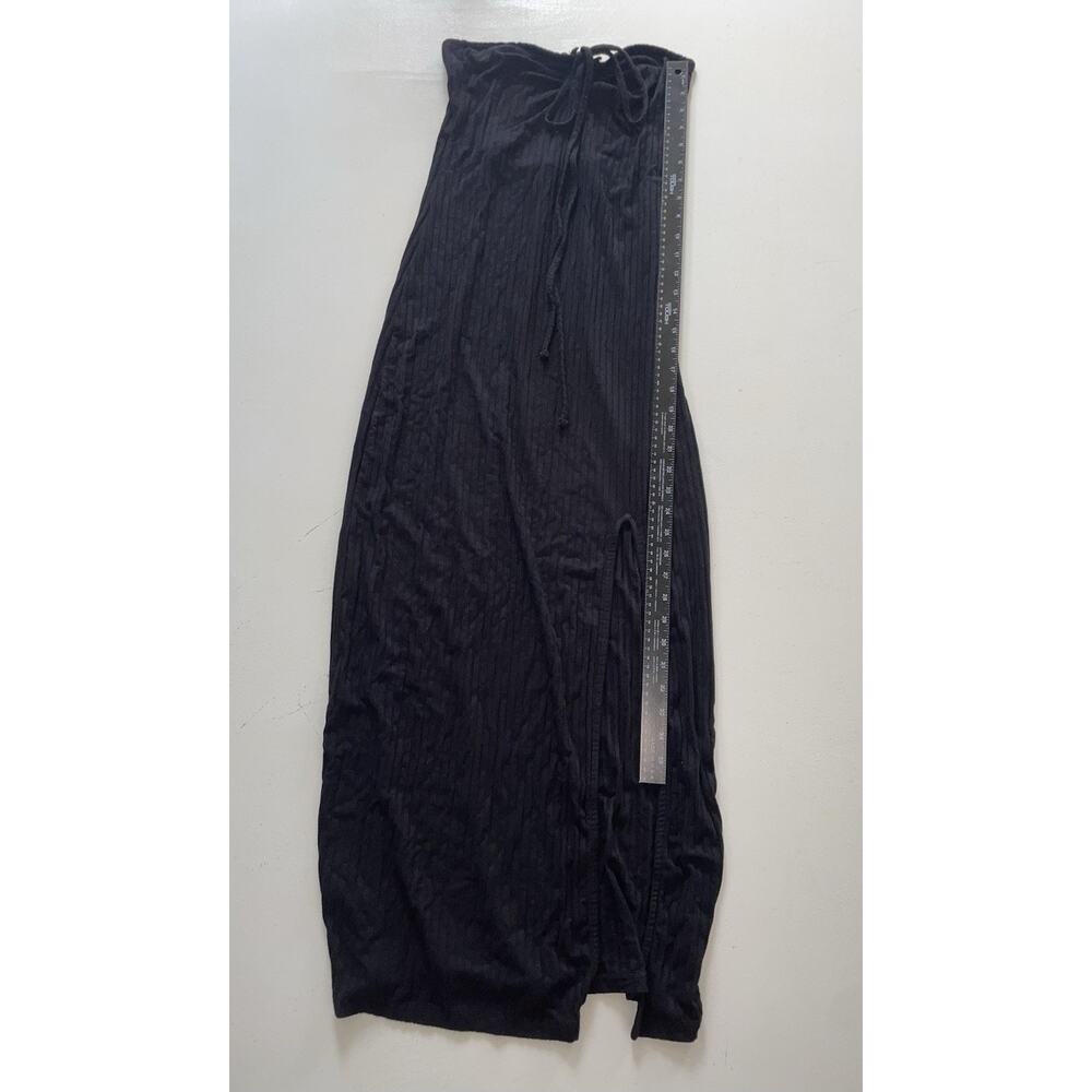 1.State Women Medium Black Halter Maxi Dress Strapless Ribbed Leg Slit Multiway - Picture 4 of 12